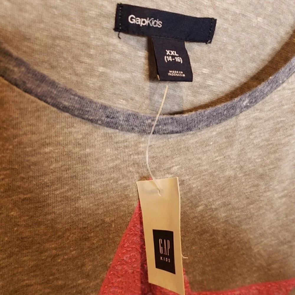 Gap Kids Girls New Grey Short Sleeve Pink Sequin Star Shirt XXL 16-18